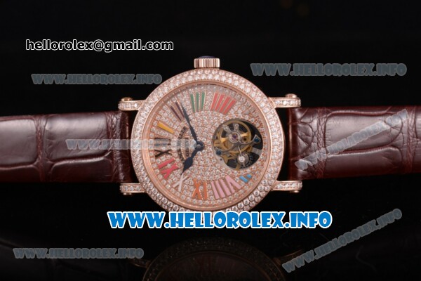 Franck Muller Color Dreams Swiss Tourbillon Manual Winding Rose Gold Case with Colorful Roman Numeral Markers and Diamonds Dial (FT) - Click Image to Close